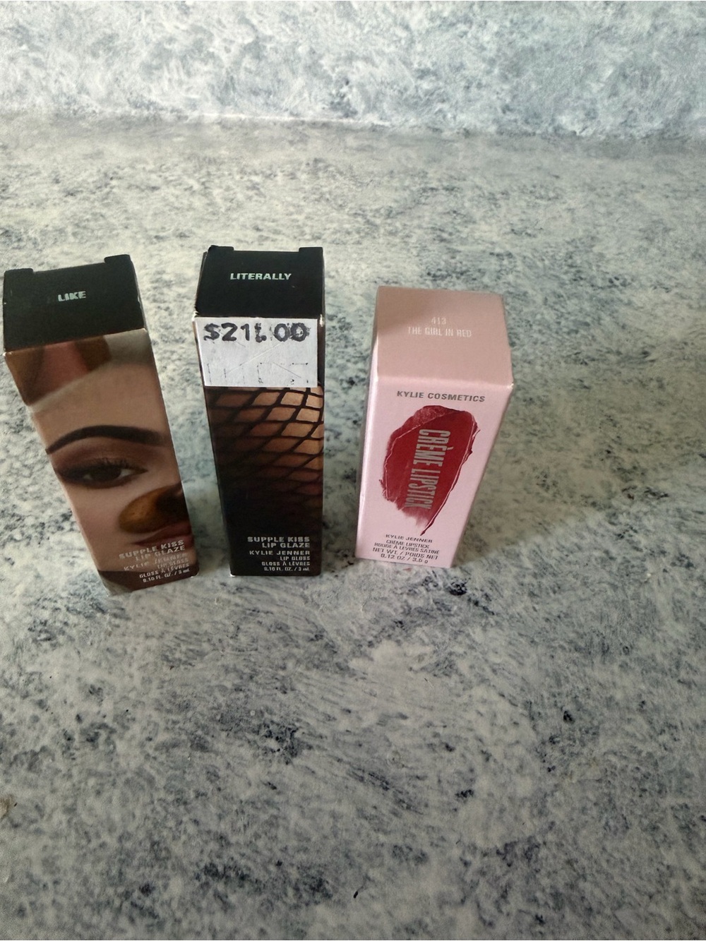 Kylie Cosmetics Creme Lipstick - The Girl in Red (Red) and lip glazes